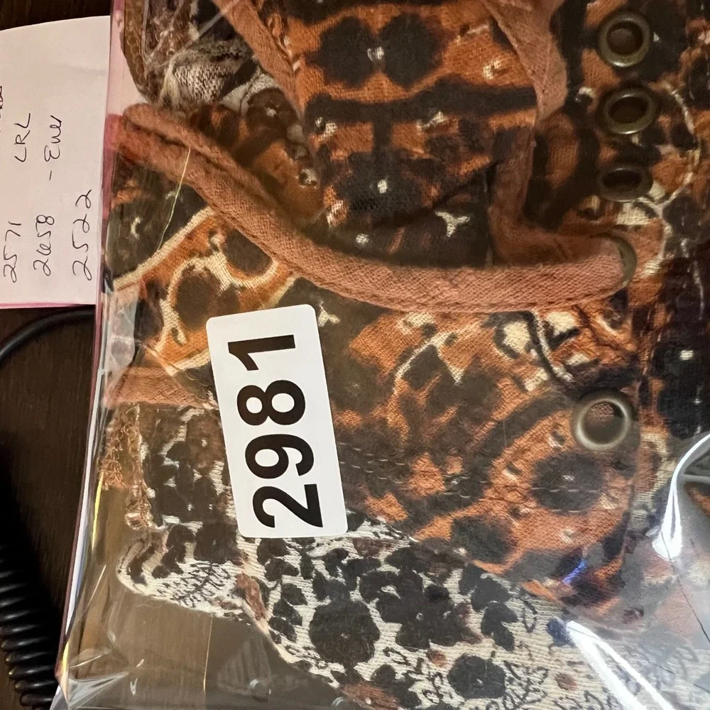 Free People Linen Blend Floral Tank Top Brown‎ Black S Back Cut Out Detail